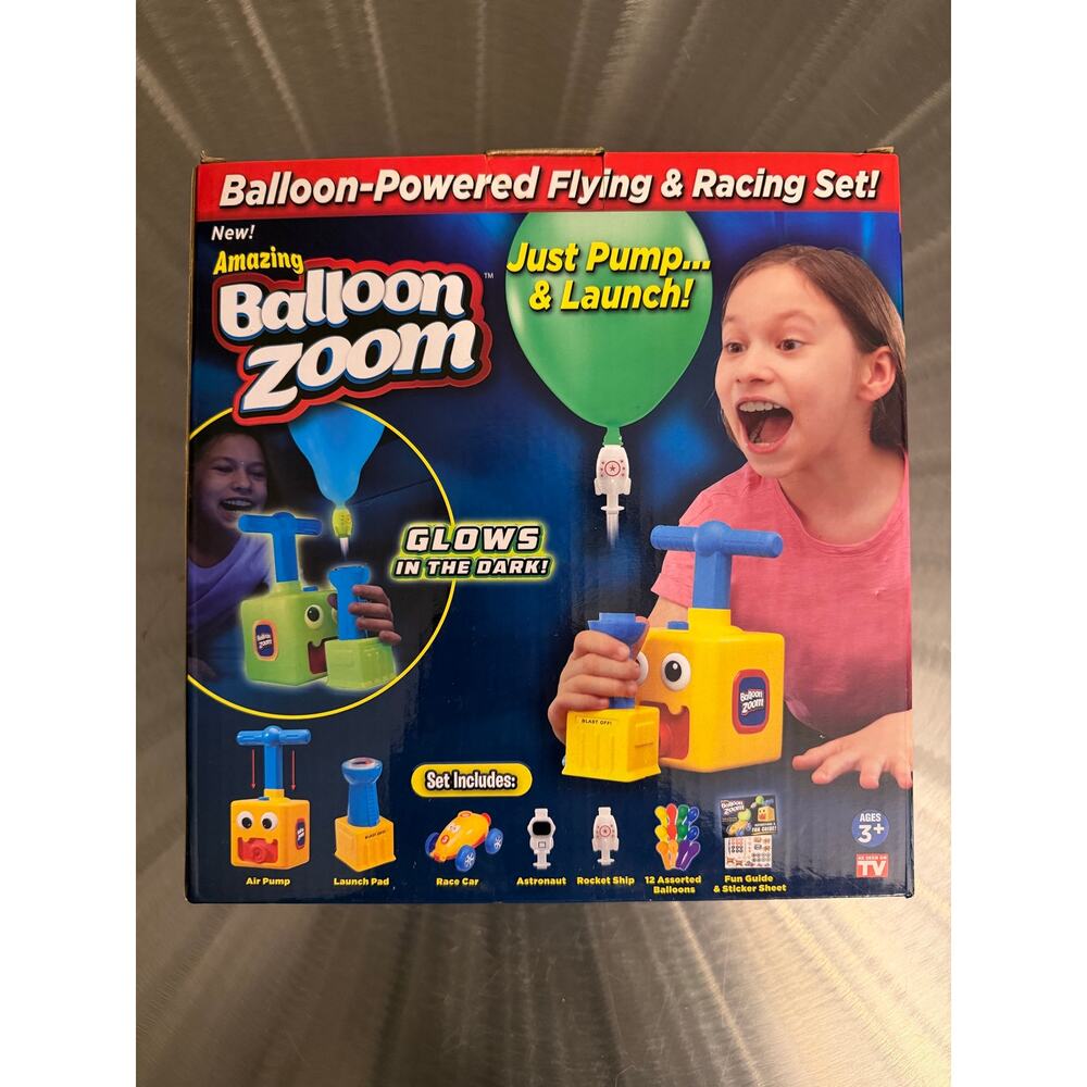Ontel Balloon Zoom Set Glow in Dark Balloon Powered Race Car and Rocket Launcher